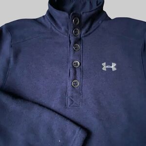 Under Armour Mens Navy Blue Mock Neck Button Fitted Fleece Pullover- Sz-M